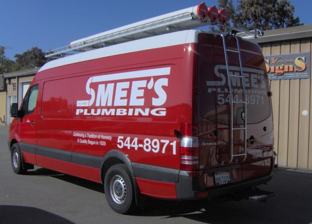 Vehicle Lettering and Window Perf for Smees Plumbing