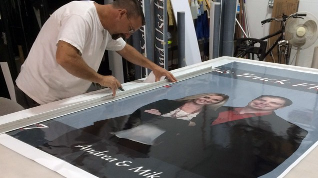 Printed Panels Being Trimmed for Box Truck Wrap